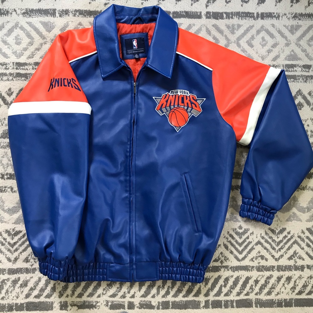 G-III New York Knicks Faux Leather Bomber Jacket L